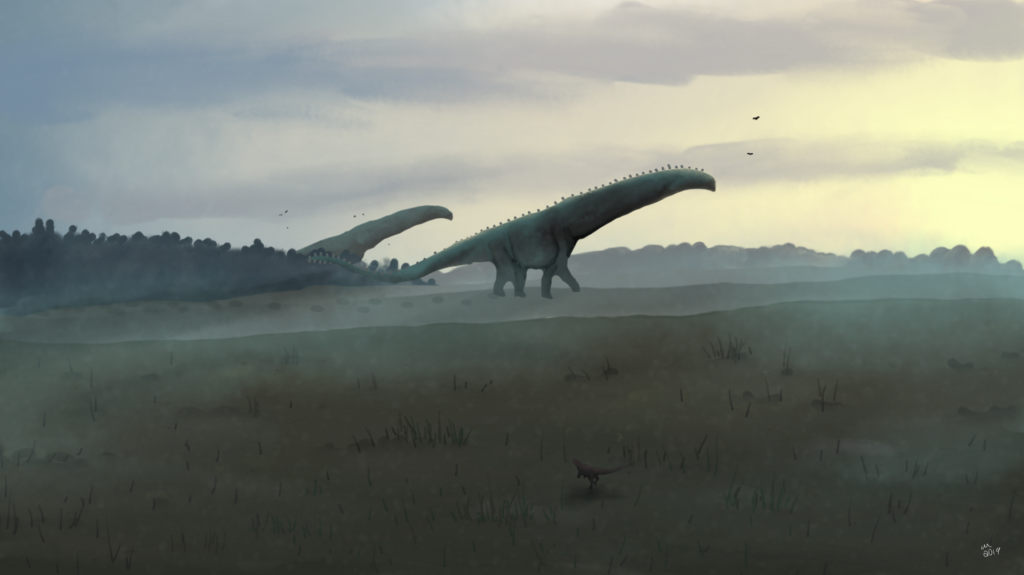 A reconstruction of two Patagotitan at dawn.