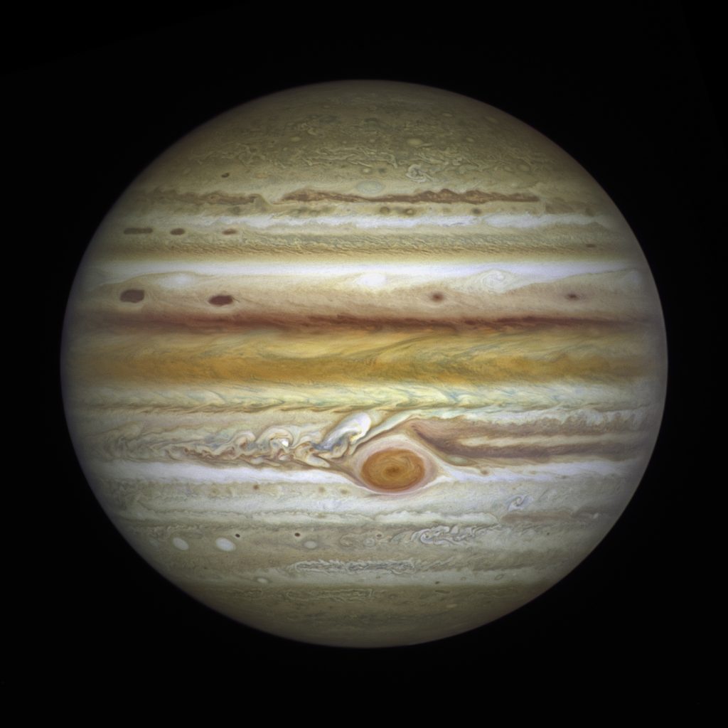 Image of Jupiter taken in 2021 by the Hubble Space Telescope.